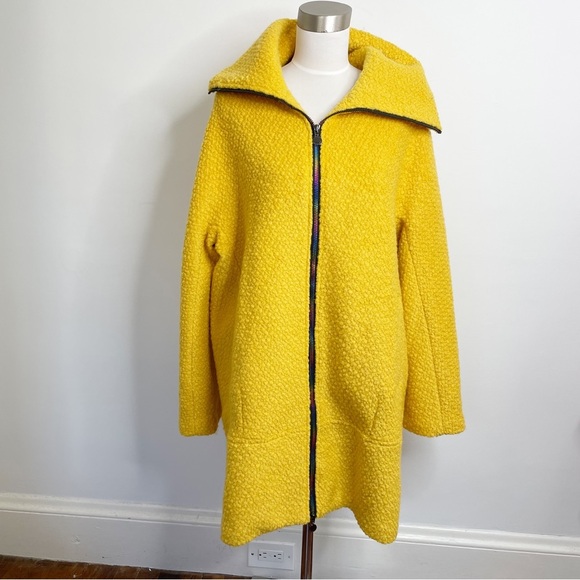 Desigual Yellow Wool Blend Land Abrig Coat Mustard Metallic Zip NWOT 44 - Picture 4 of 12